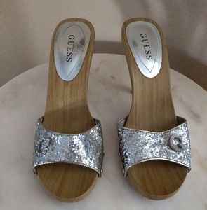 Silver glittered guess high heeled sandals